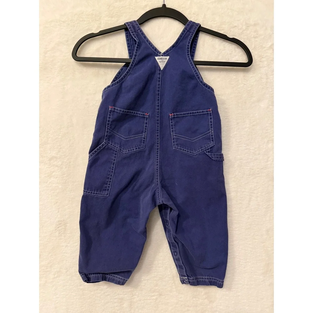 OshKosh Bgosh Baby Boy 24M Navy Blue Cotton Overalls Monster Embroidery 834-0004